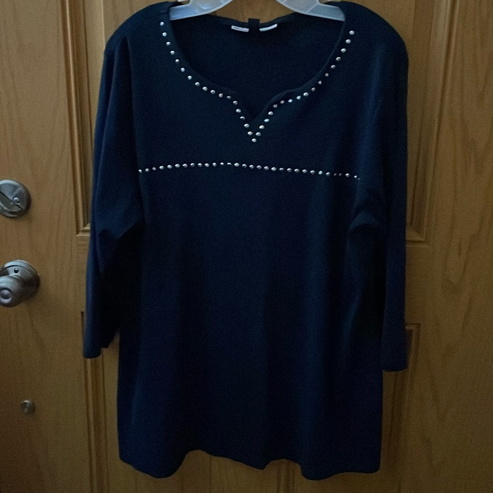 Women’s Karen Scott 2X Navy Blue V-Neck Tunic Top